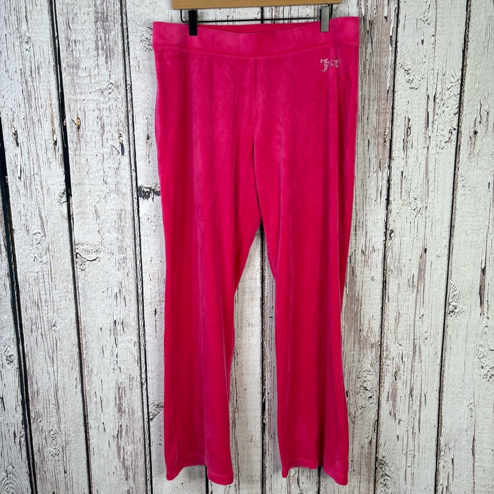 Juicy Couture Bright Pink Velour Pants Rhinestone Logo‎ on Front Size Large